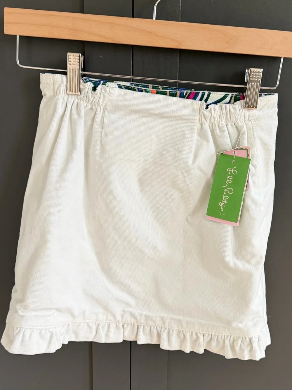 Lilly Pulitzer Reversible Wrap Skirt |Cream corduroy & print | Ruffle-Trim | 8